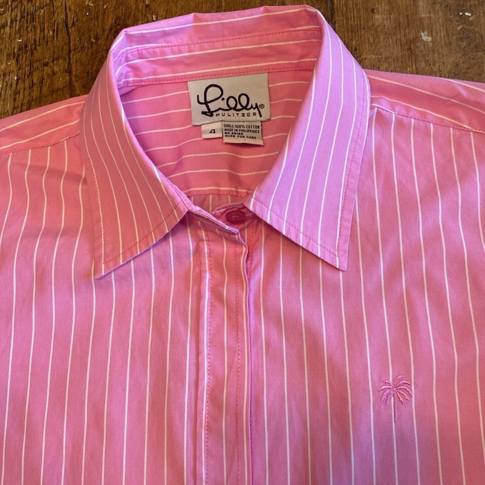 Vintage 90’s Lilly Pulitzer Pink Striped Button Down Blouse Size 4